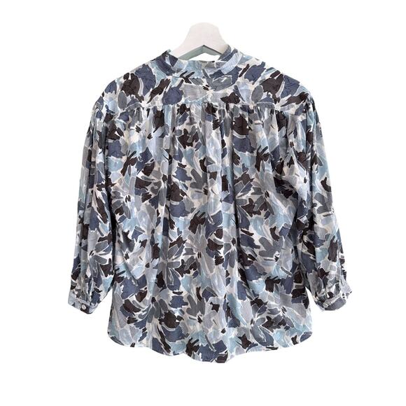 A SHIRT THING Penelope Top Blue Floral Print Size Small Relaxed 3/4 Sleeve Tunic - Picture 4 of 6